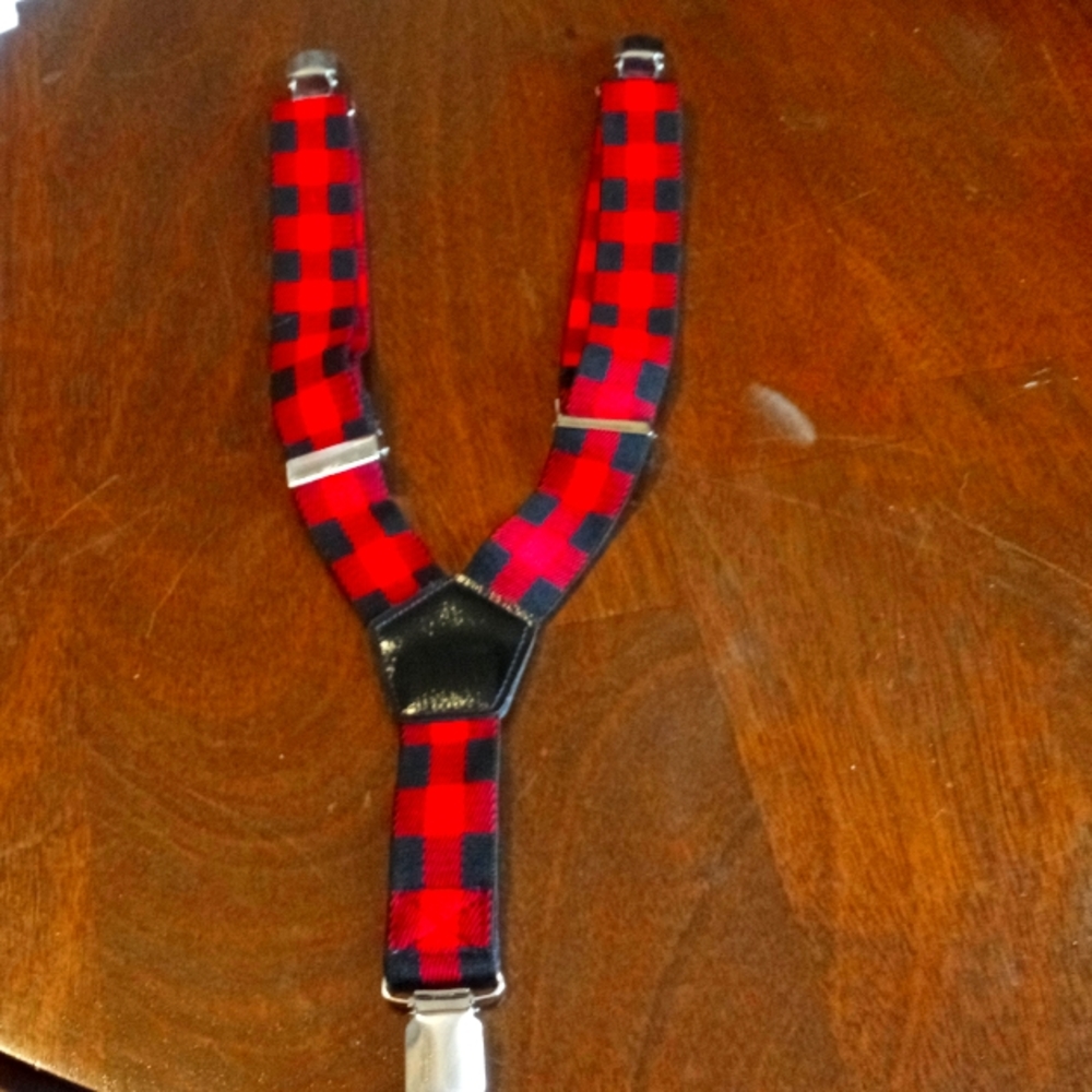 Baby in Checkered Plaid Suspenders